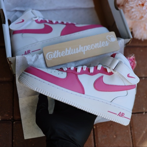 Custom Nike Air Force One Mid Berry Pink / Custom Painted Air Force 1 - Picture 3 of 8